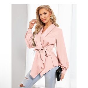 NWT Elegant Pink Wrap Blouse